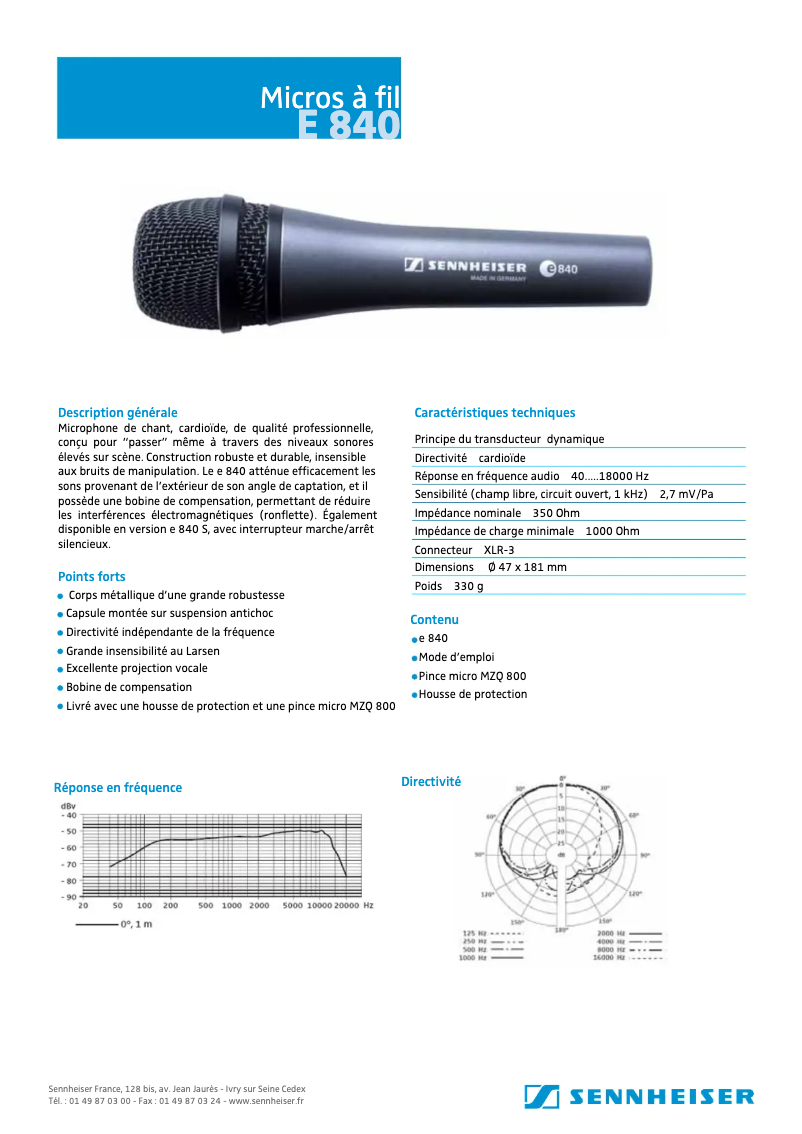 Page n°1 - Fiche technique Sennheiser E840