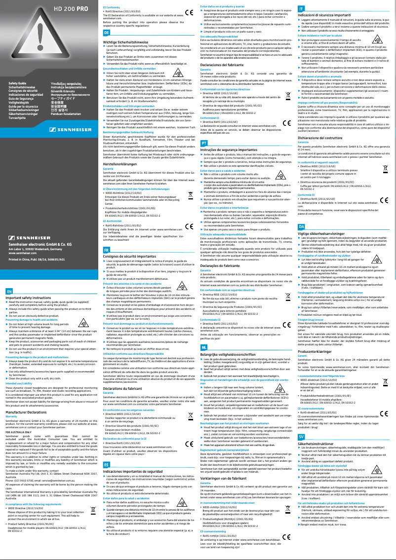 Page n°1 - Instructions de sécurité Sennheiser XSW 1-825