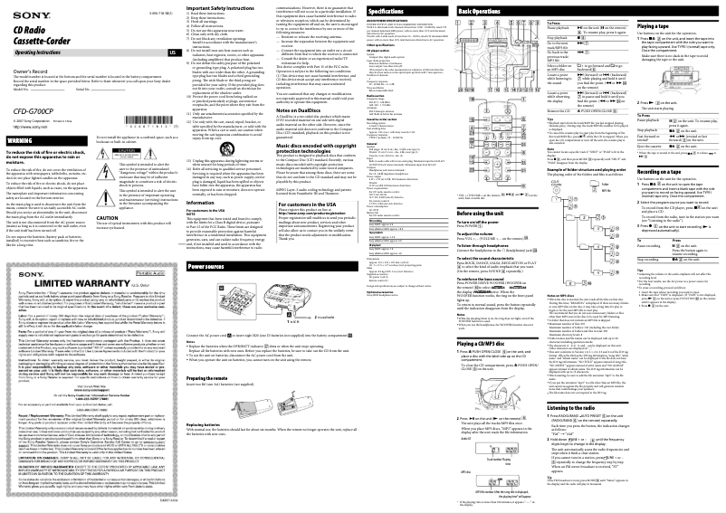 Page 1 de la notice Manuel utilisateur Sony CFD-G700CP
