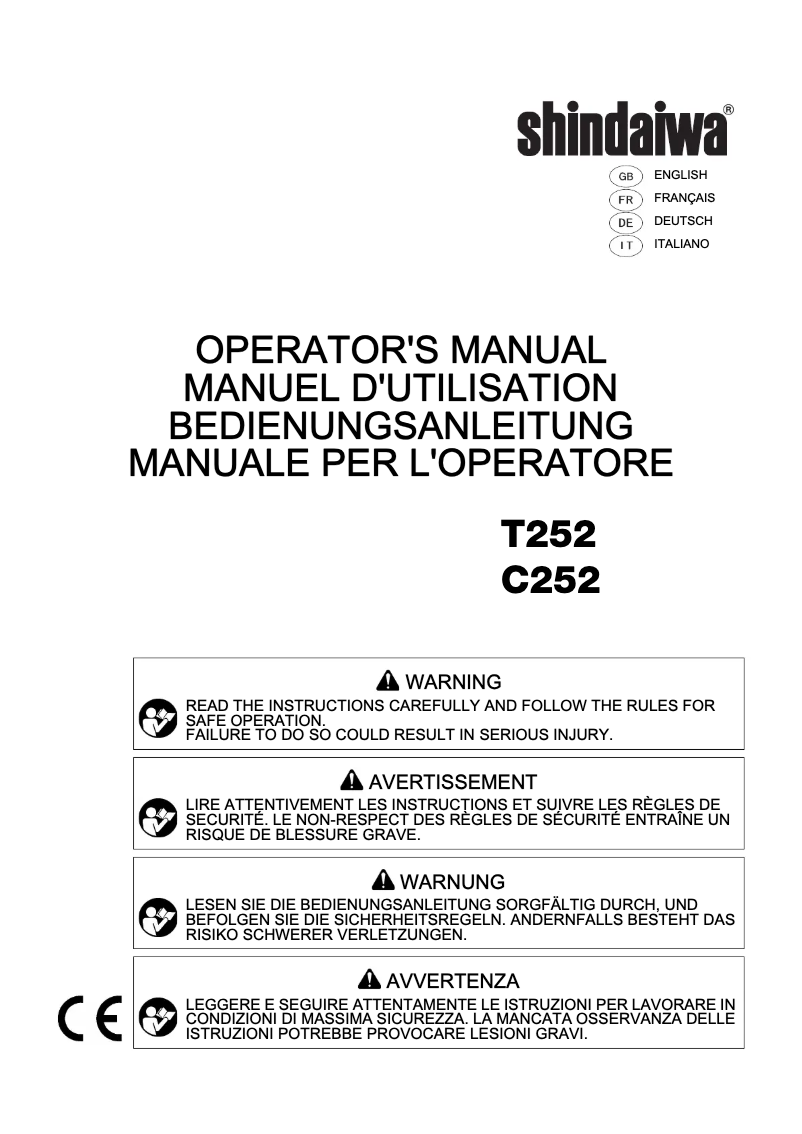 Page 1 de la notice Manuel utilisateur Shindaiwa C252