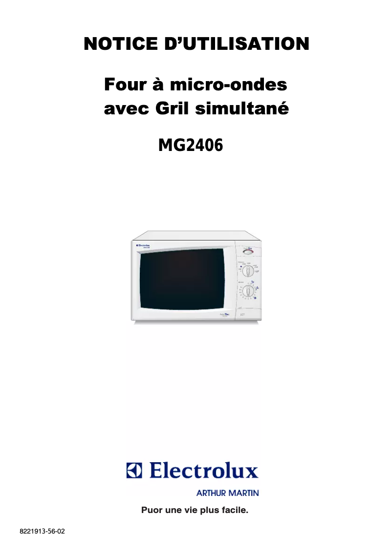 Page 1 de la notice Manuel utilisateur Arthur Martin-Electrolux MG2406