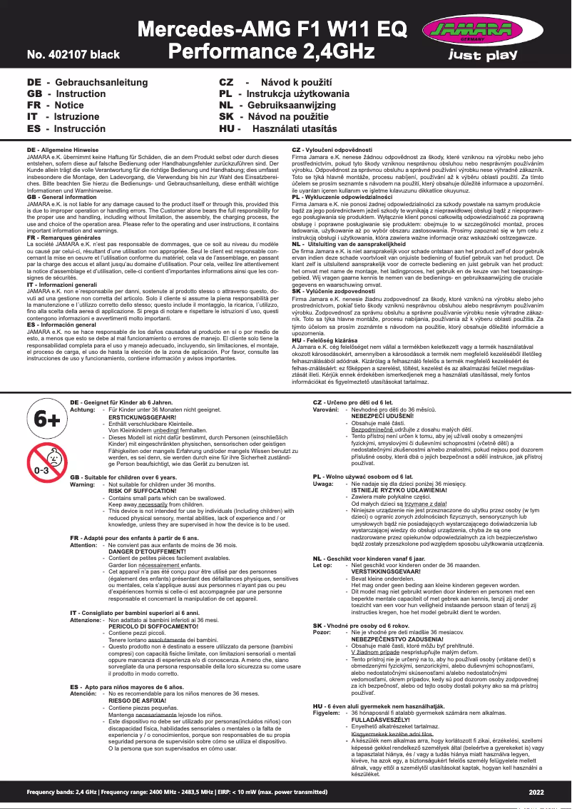 Page 1 de la notice Manuel utilisateur Jamara 402107