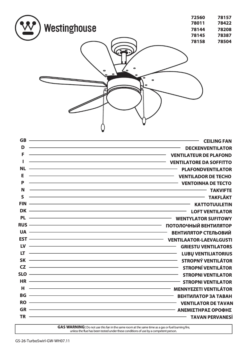 Page n°1 - Manuel utilisateur Westinghouse 78145