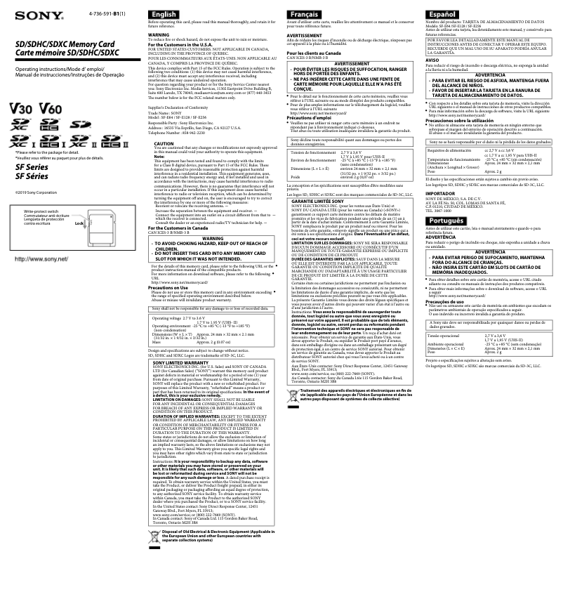 Image de la première page du manuel de l'appareil SF-G1UZ