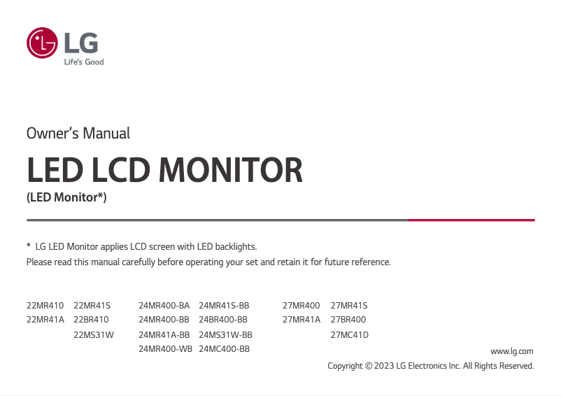 Page 1 of the manual User Manual LG 22MR41S