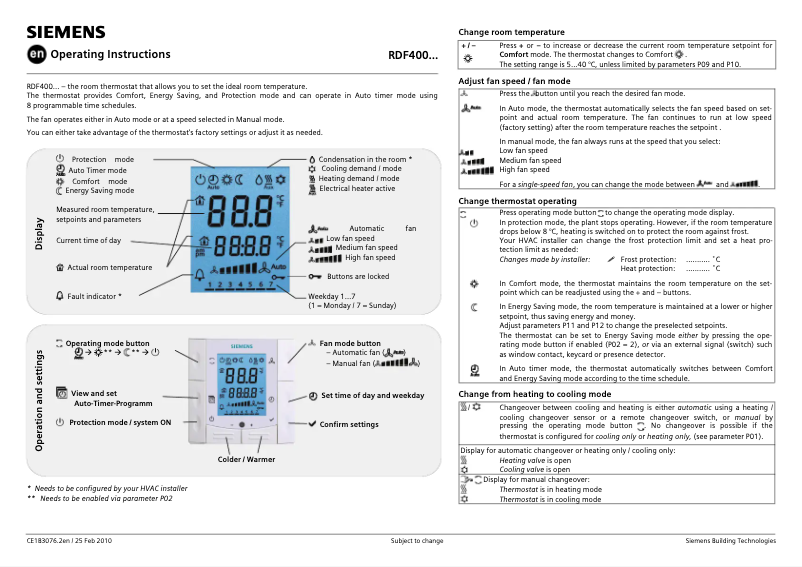 Page n°1 - Manuel utilisateur Siemens RDF400