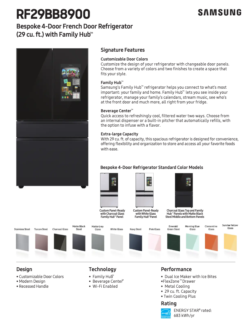 Page 1 de la notice Fiche technique Samsung RF29BB8900AW