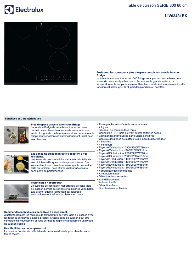 Page 1 de la notice Fiche technique Electrolux LIV63431BK