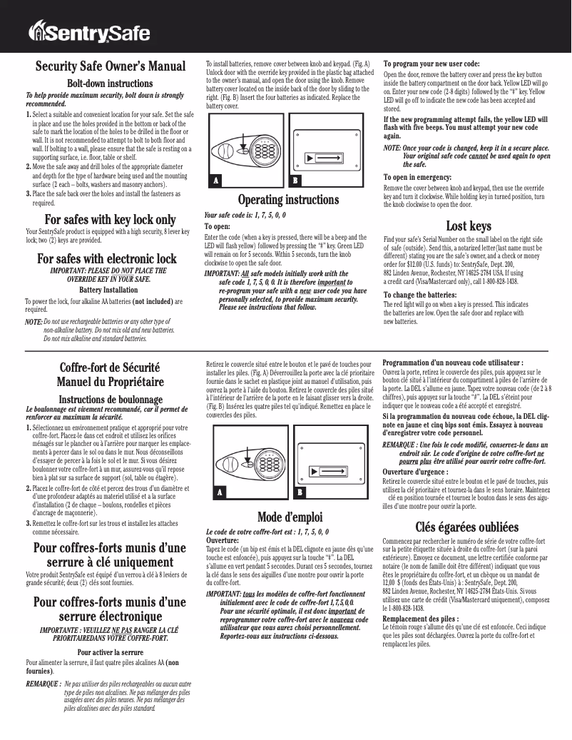 Page 1 de la notice Manuel utilisateur SentrySafe X125