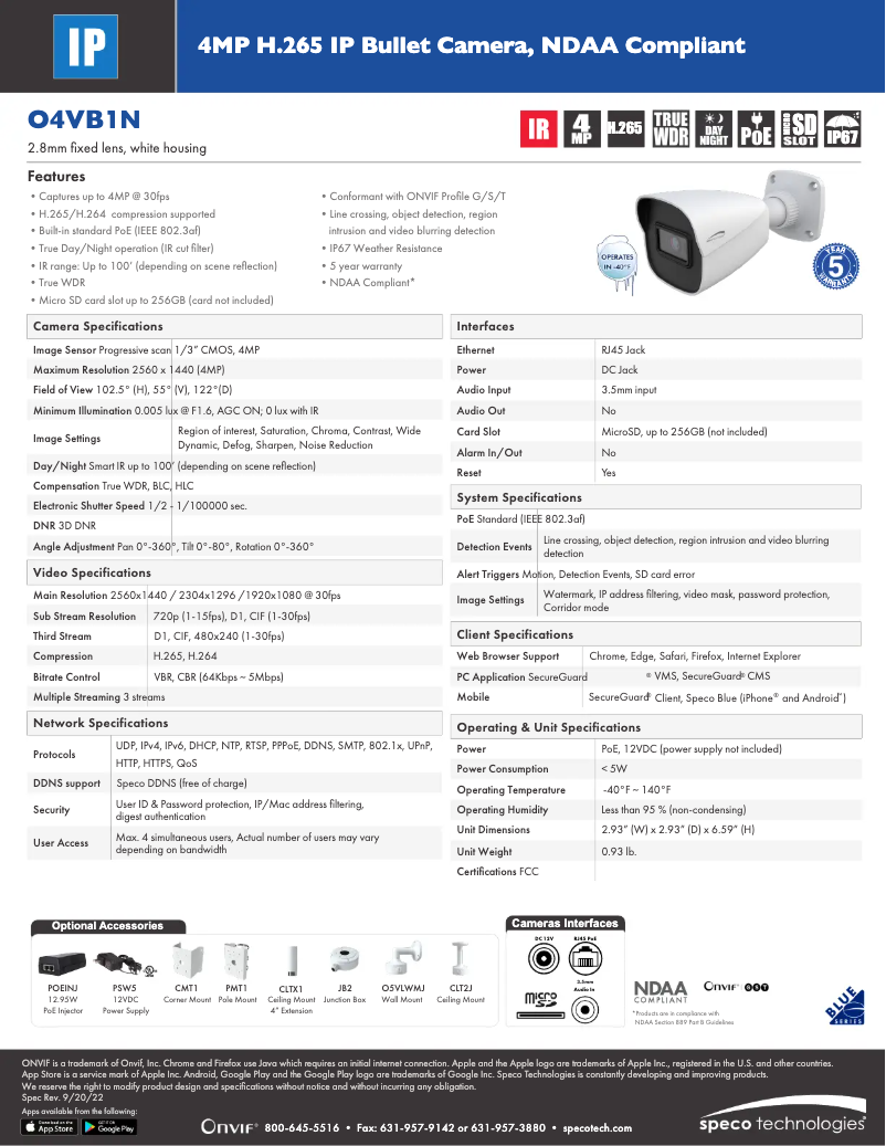Page n°1 - Fiche technique Speco Technologies O4VB1N