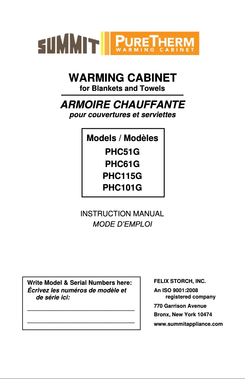 Page 1 de la notice Manuel utilisateur Summit PHC51G
