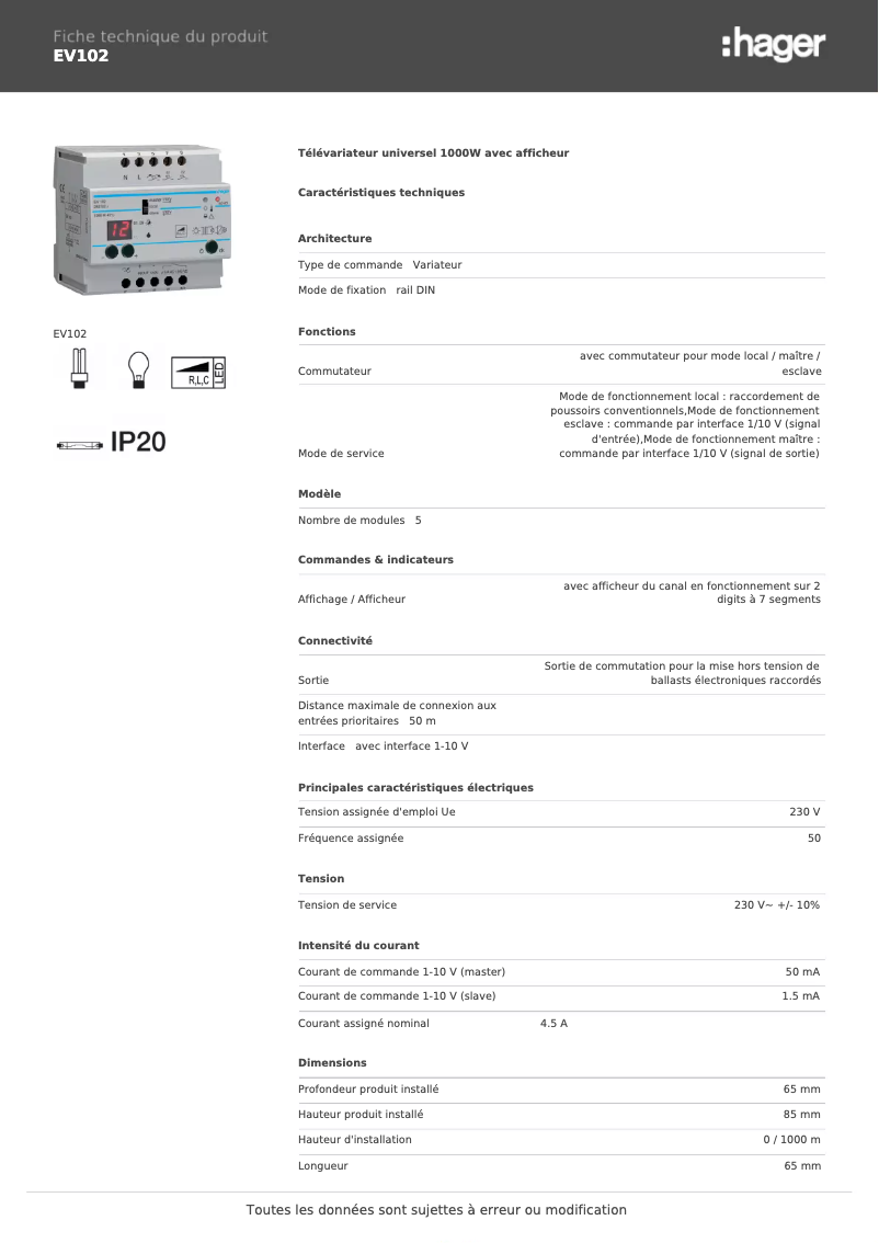 Image de la première page du manuel de l'appareil EV102
