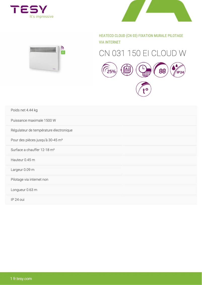 Página 1 del manual Manual de usuario Tesy CN 031 150 EI CLOUD W
