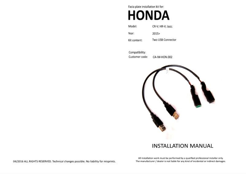 Página 1 del manual Manual de usuario Pioneer CA-IW-HON.002