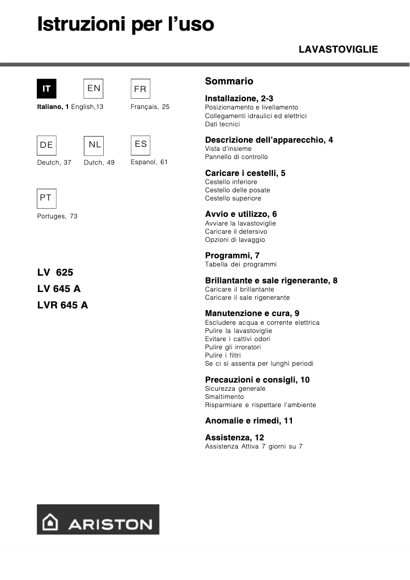 Página 1 del manual Manual de usuario Hotpoint Ariston LV 625 WH