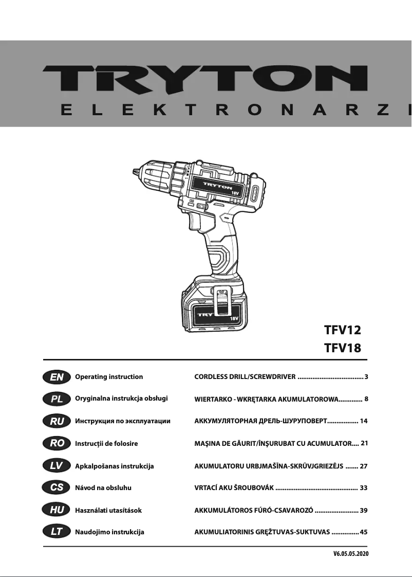 Page n°1 - Manuel utilisateur Tryton TFV18