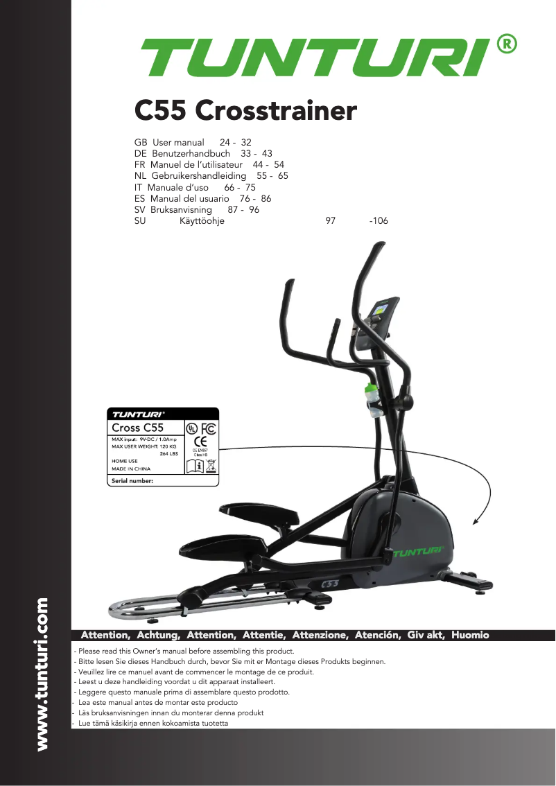 Page n°1 - Manuel utilisateur Tunturi Performance C55
