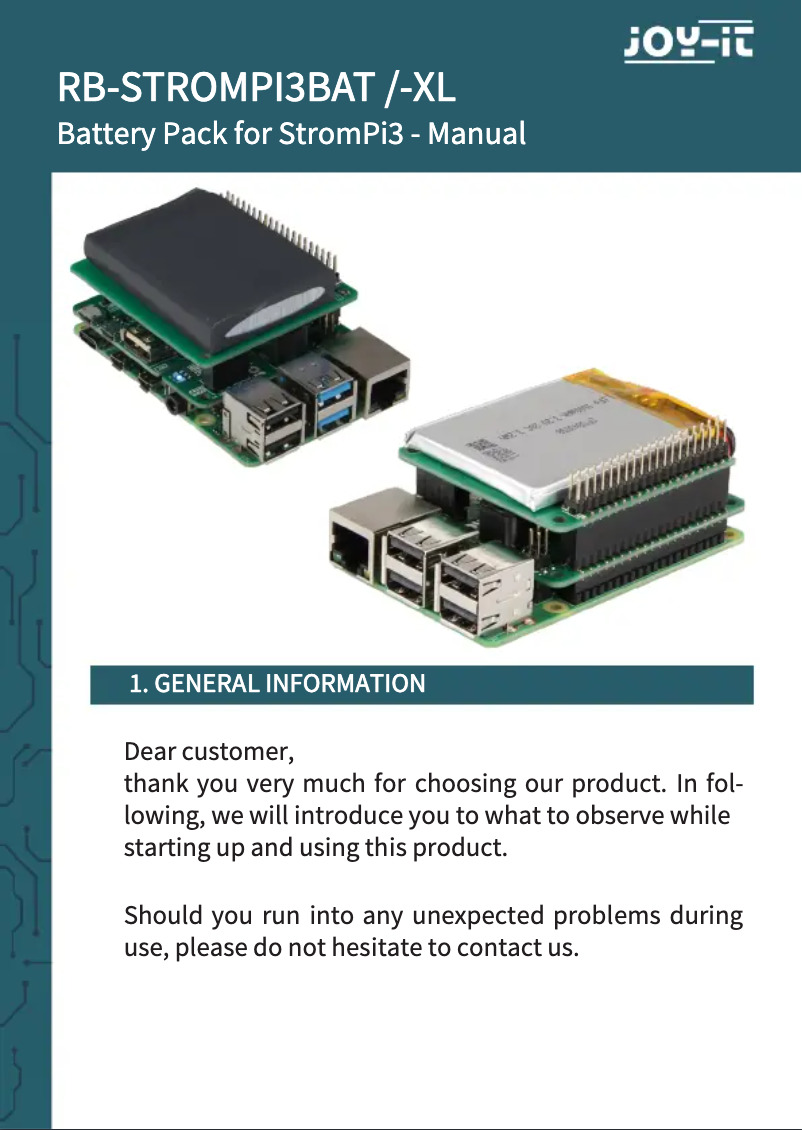 Page n°1 - Manuel utilisateur Joy-It RB-StromPi3BAT-XL
