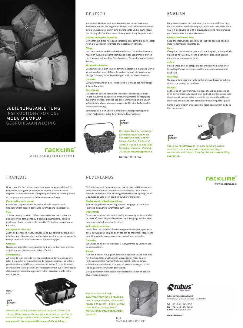 Page 1 de la notice Manuel utilisateur Racktime 13108