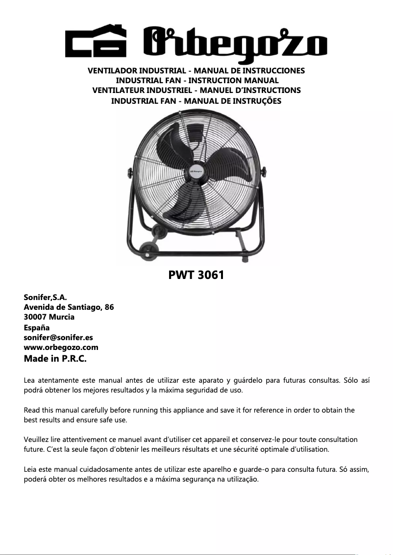 Page n°1 - Manuel utilisateur Orbegozo PWT 3061