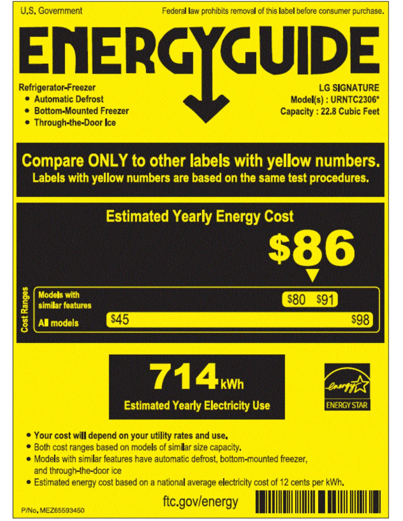 Page 1 de la notice Label énergétique LG Signature URNTS3106N