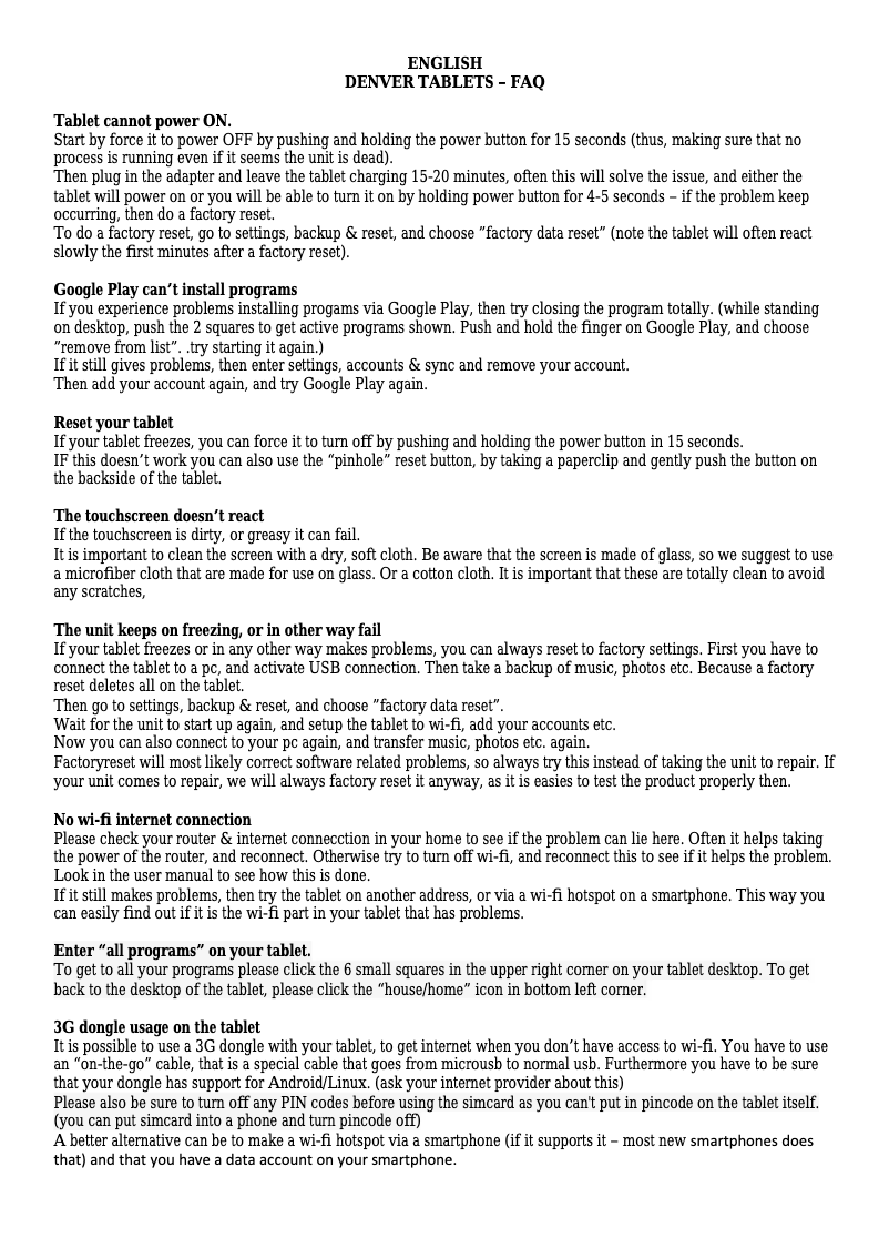 Page 1 de la notice Manuel utilisateur Denver TAC-80031