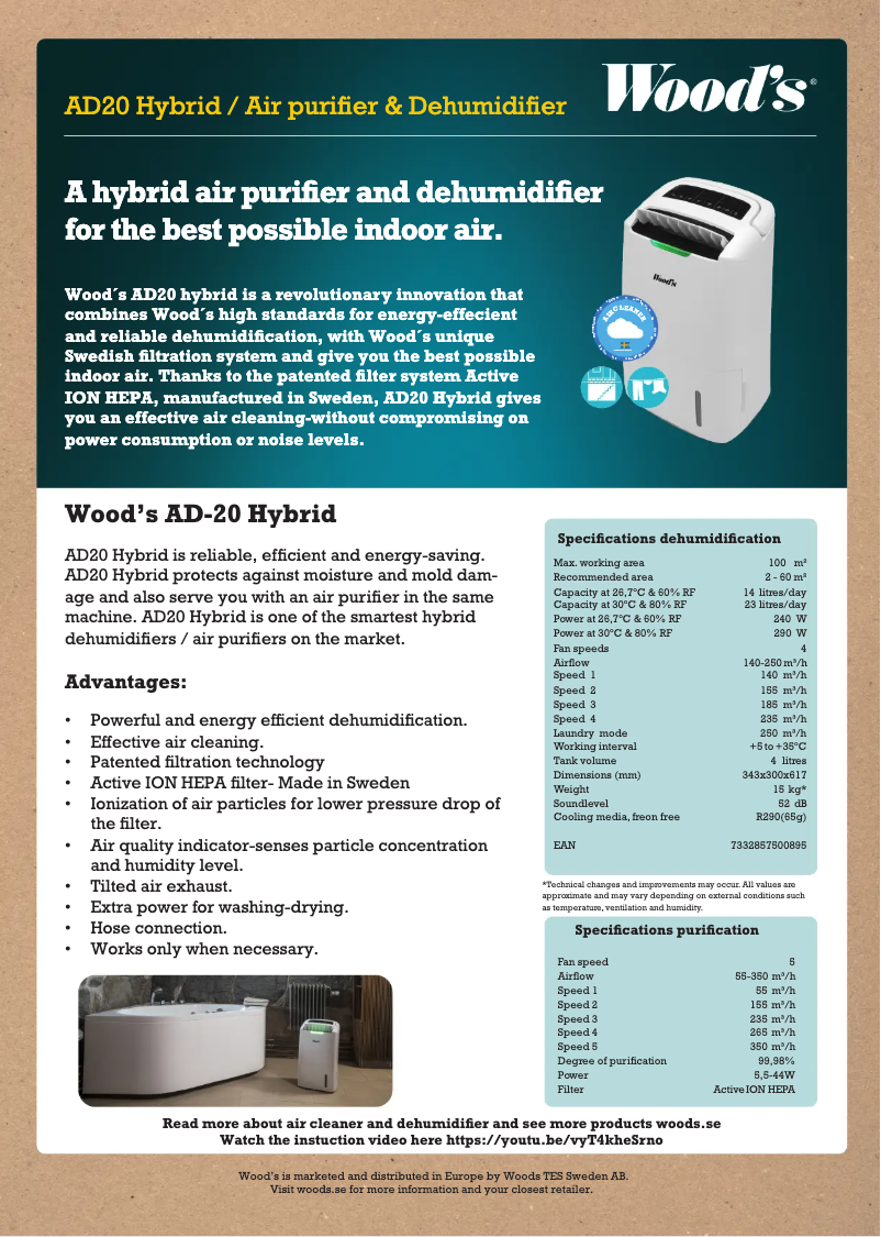 Page 1 de la notice Fiche technique Wood's AD20G