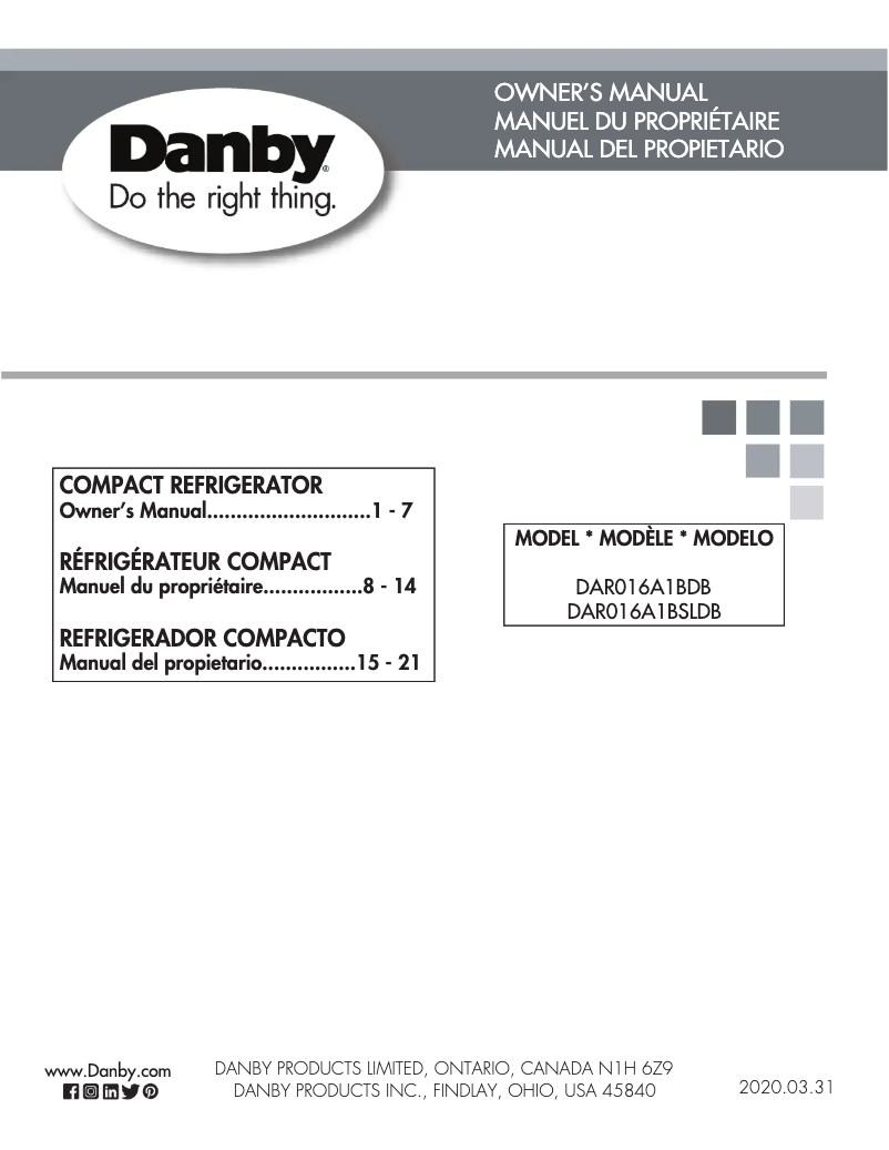 Página 1 del manual Manual de usuario Danby DAR016A1BDB