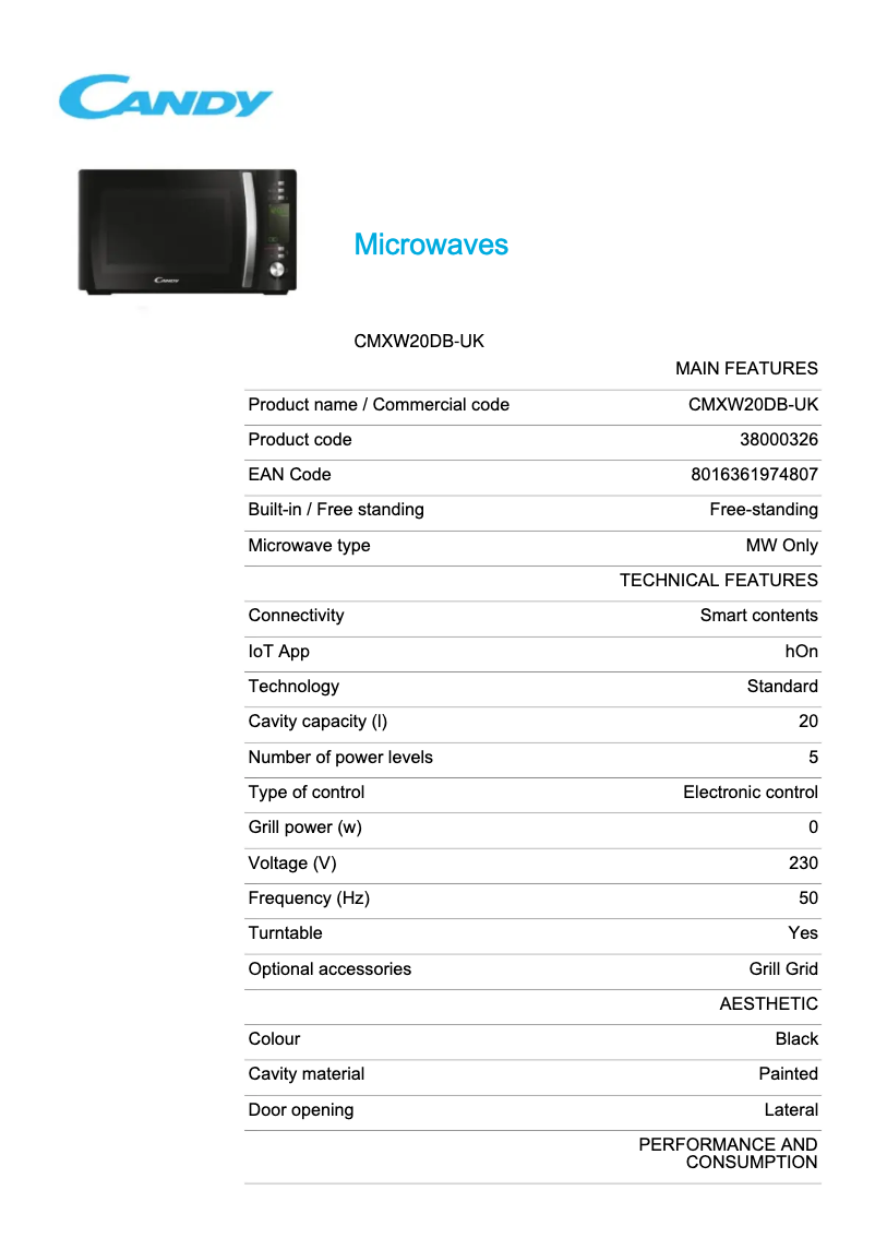 Image de la première page du manuel de l'appareil CMXW20DB-UK