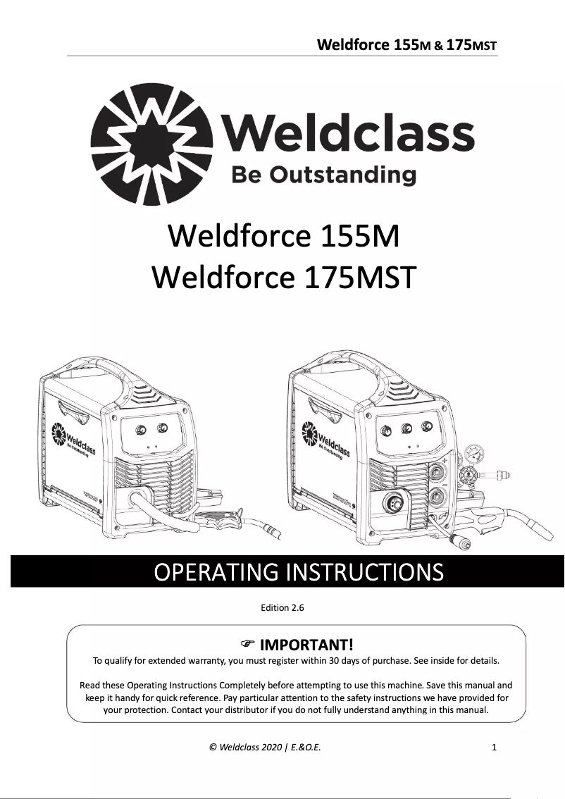 Page n°1 - Manuel utilisateur Weldclass Weldforce 175MST