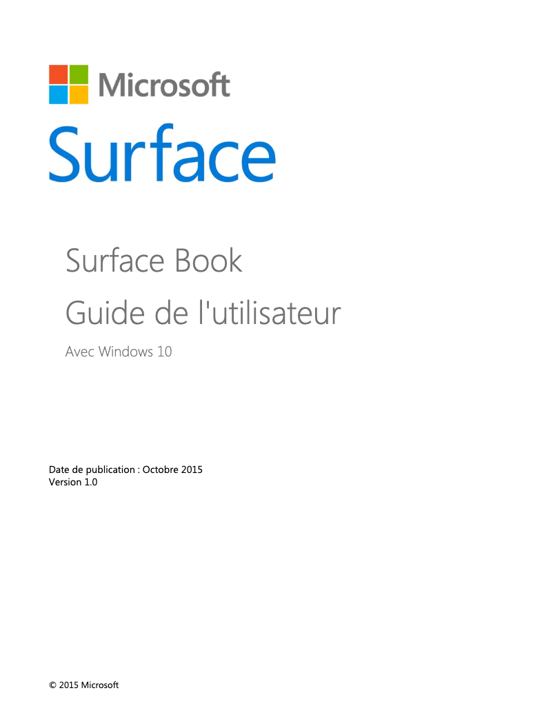 Image de la première page du manuel de l'appareil Surface Book
