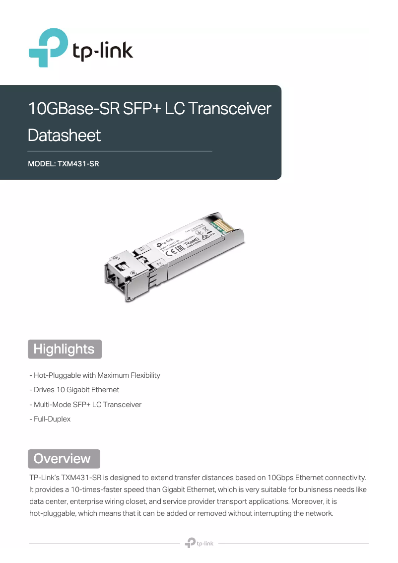 Página 1 del manual Ficha técnica TP-Link TXM431-SR
