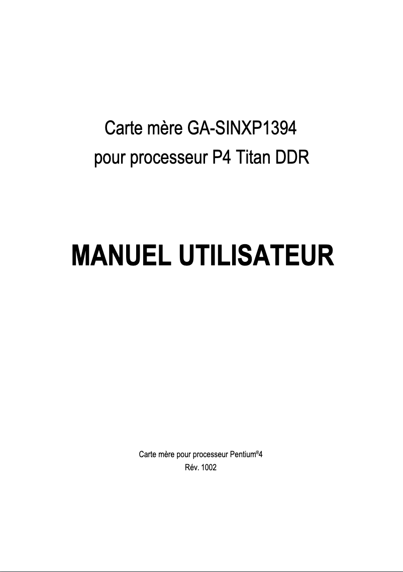 Image de la première page du manuel de l'appareil GA-SINXP1394