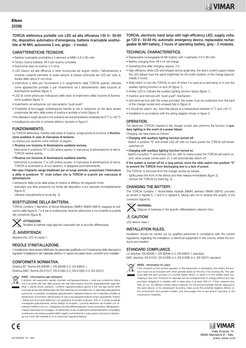 Page n°1 - Manuel utilisateur Vimar 20396.B