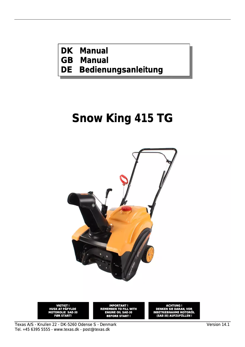 Page 1 de la notice Manuel utilisateur Texas Snow King 415 TG