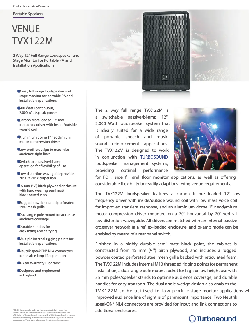 Page n°1 - Fiche technique Turbosound TVX122M
