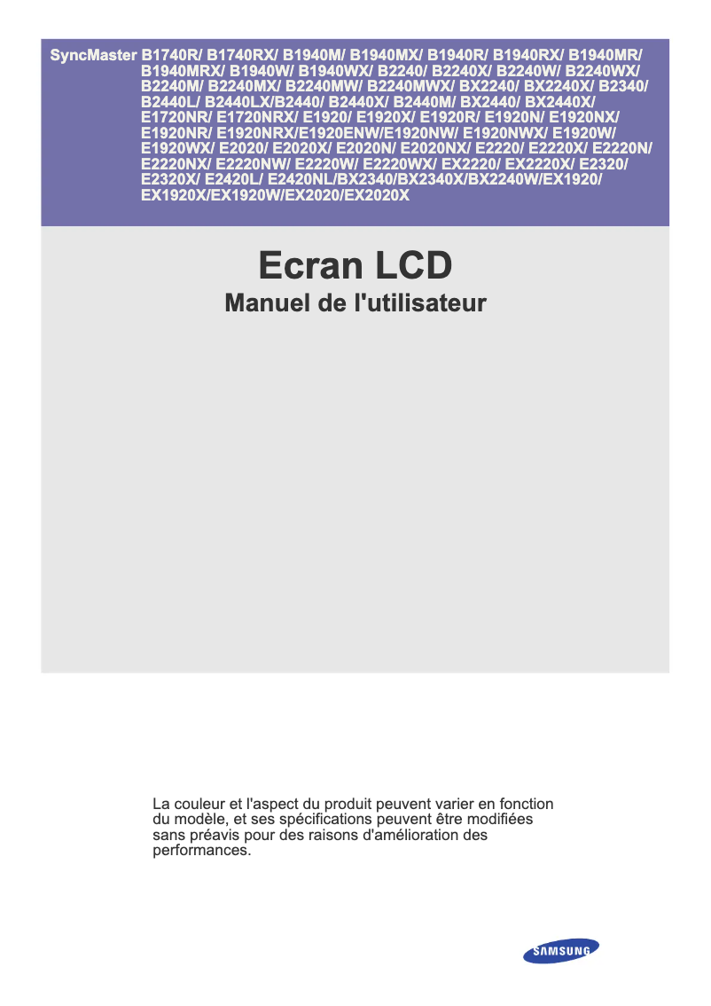 Image de la première page du manuel de l'appareil SyncMaster EX2220