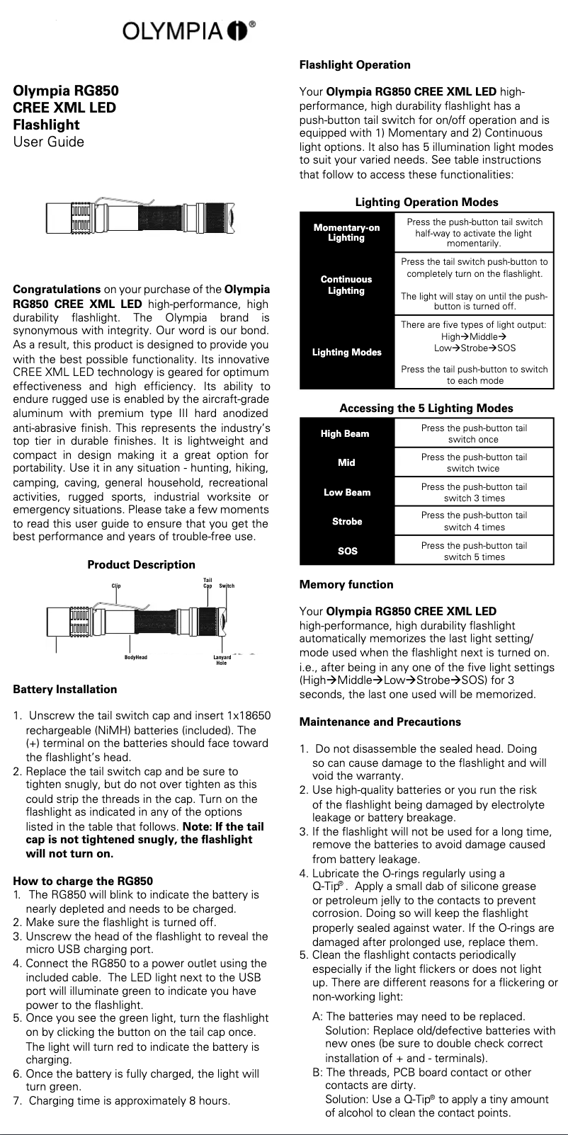 Página 1 del manual Manual de usuario Olympia RG850