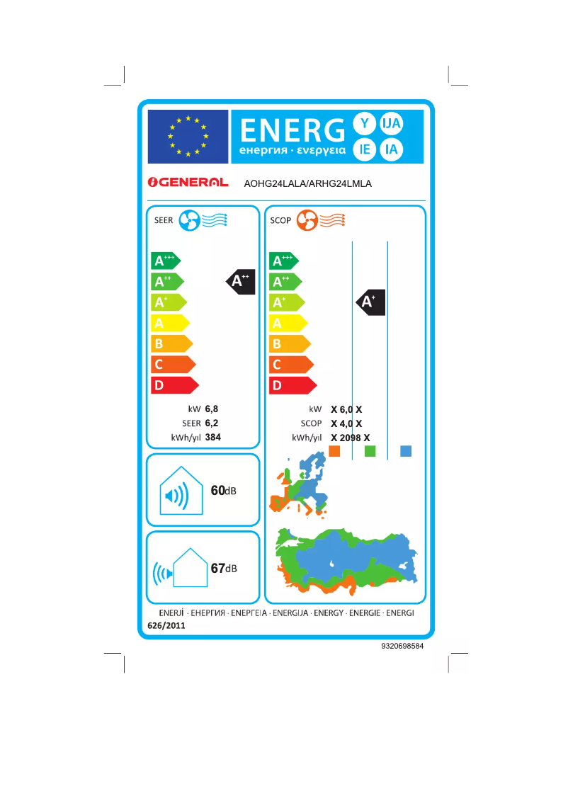 Página 1 del manual Etiqueta energética Fujitsu ARHG24LMLA