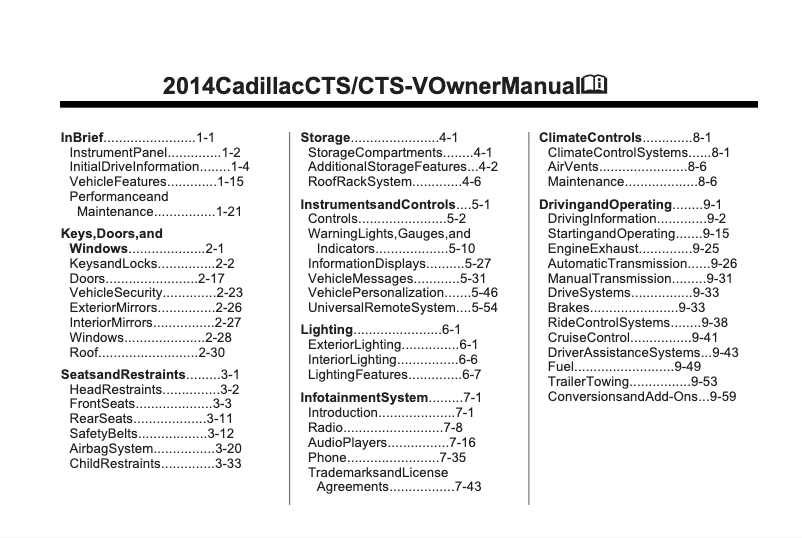 Page 1 de la notice Manuel utilisateur Cadillac CTS-V Coupe (2014)