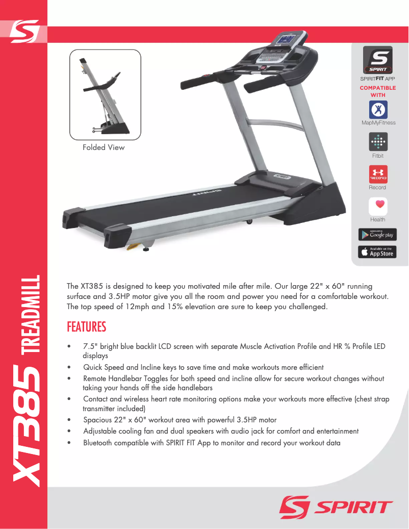 Page 1 de la notice Fiche technique Spirit Fitness XT185