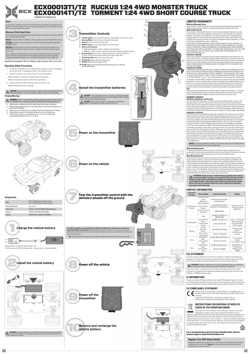 Page 1 de la notice Manuel utilisateur ECX Torment ECX00014T1