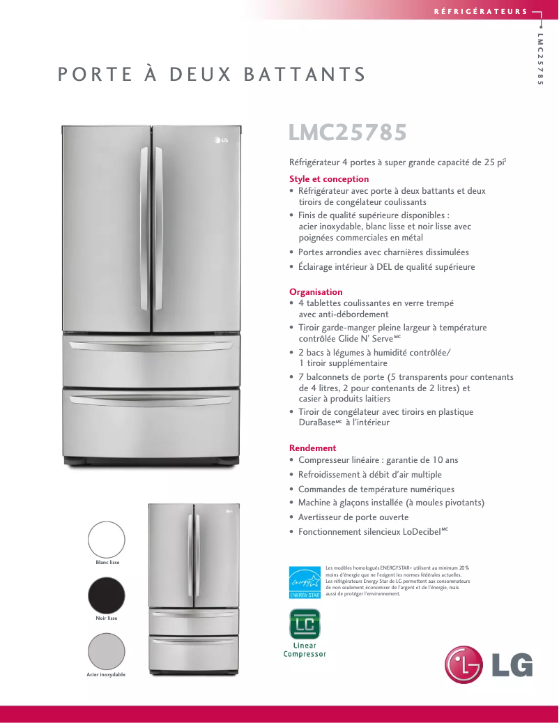 Image de la première page du manuel de l'appareil LMC25785SW