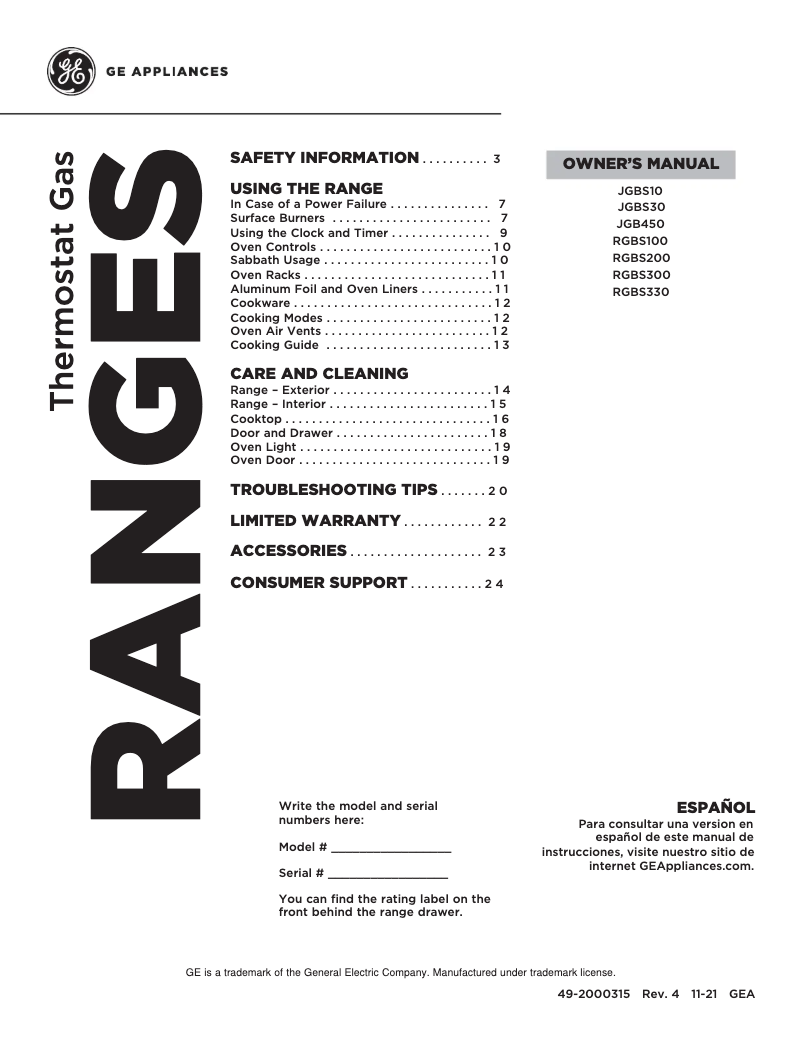 Page n°1 - Manuel d'utilisation et d'entretien Hotpoint RGBS330DRBB