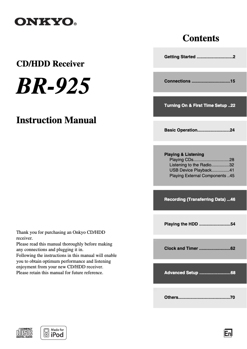 Image de la première page du manuel de l'appareil BR-925