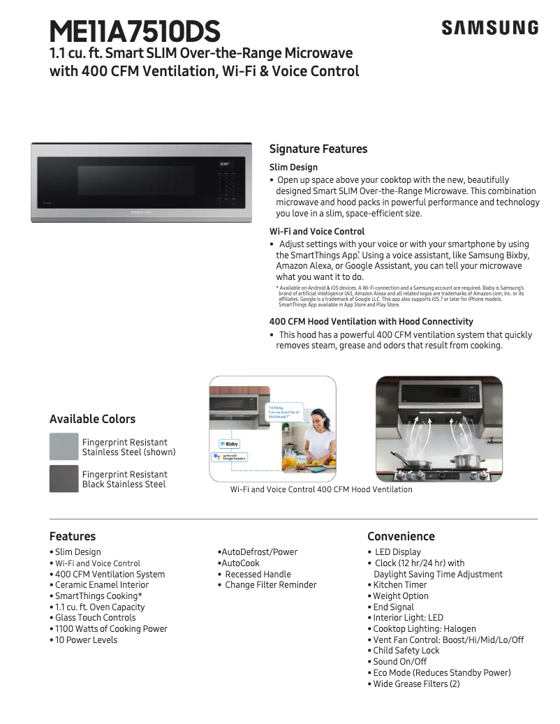 Page 1 de la notice Fiche technique Samsung ME11A7510DG
