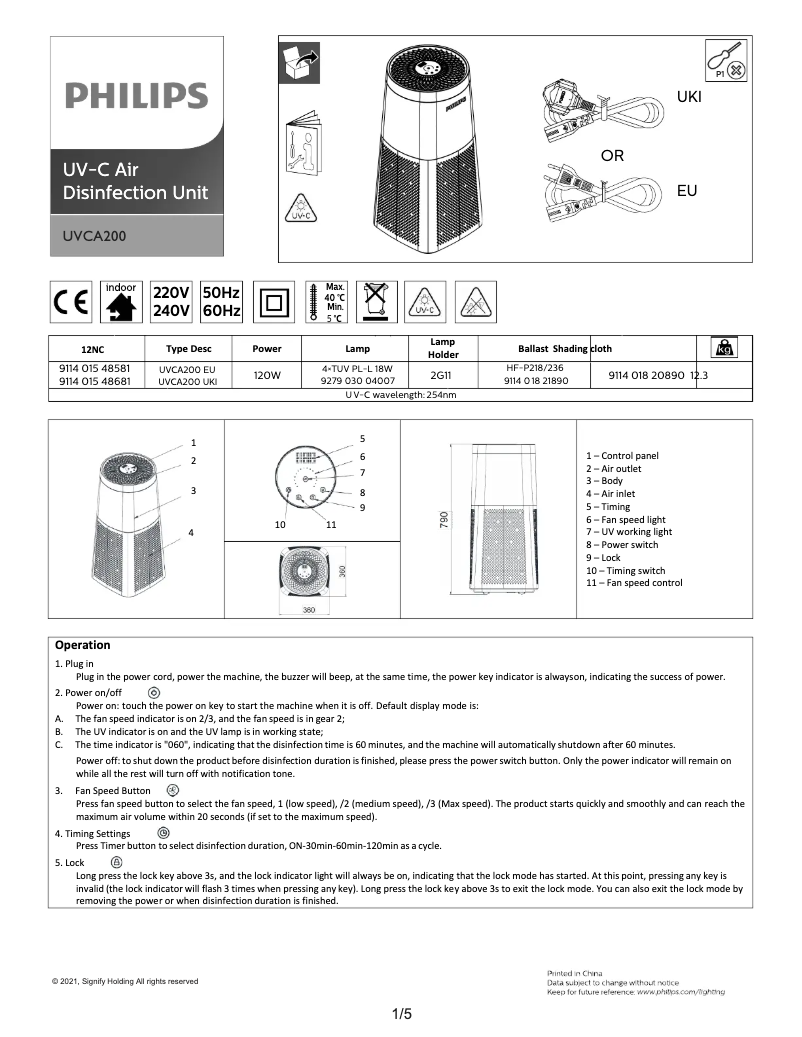 Page 1 de la notice Manuel utilisateur Philips UVCA200