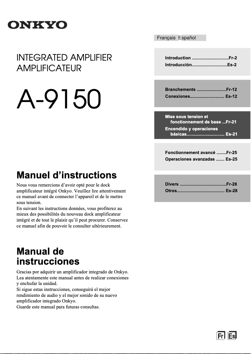 Página 1 del manual Manual de usuario Onkyo A-9150