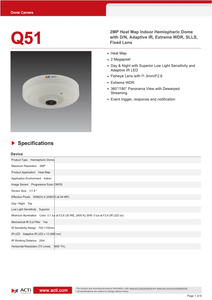 Page n°1 - Fiche technique ACTi Q51