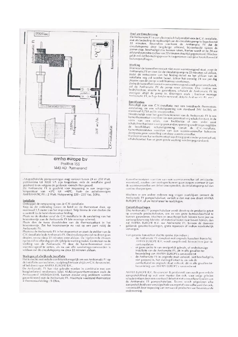 Page 1 de la notice Manuel utilisateur Amfra AmfraMatic F-1